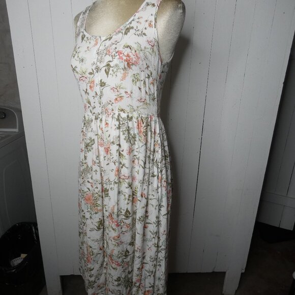 Frye Women's XS White Floral Midi Dress Sleeveless Button Up Pockets Rayon - Picture 1 of 11